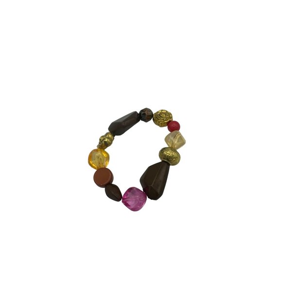Multi colored Plastic and Metal Assorted Bead Stretch Bracelet - Picture 5 of 7
